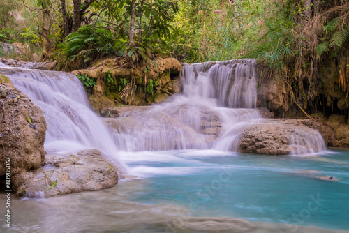 Waterfall in rain forest (Tat Kuang Si Waterfalls at Luang praba