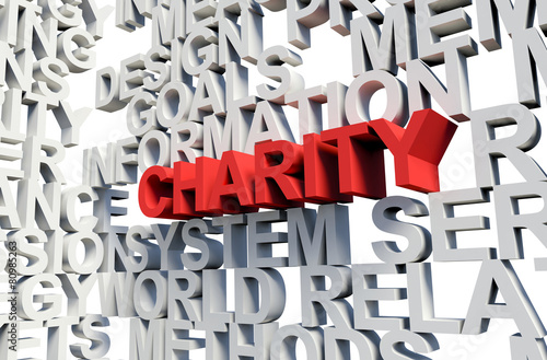 CHARITY Word in red, 3d illustration.