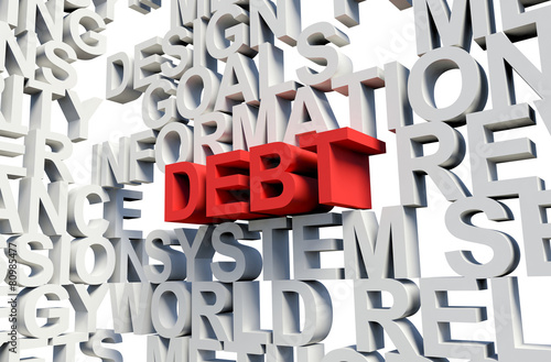 DEBT Word in red, 3d illustration.