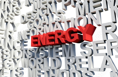 ENERGY Word in red, 3d illustration.