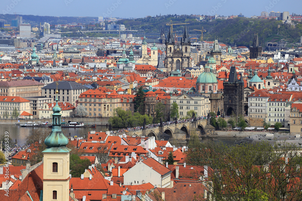 View on the spring Prague City, Czech Republic
