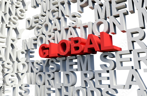 GLOBAL Word in red, 3d illustration.