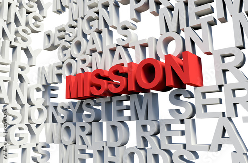 MISSION Word in red, 3d illustration.