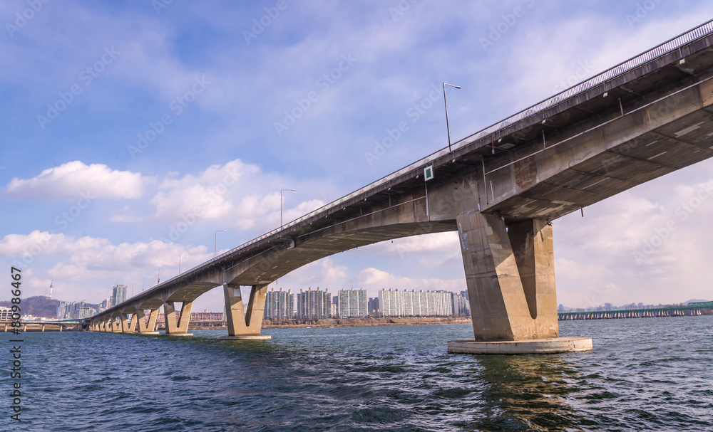 Large bridge highway over the river in Seoul, Korea Large bridge highway over the river in Seoul, Korea