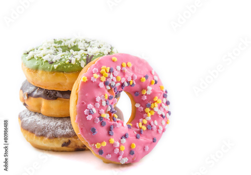 various glazed donuts isolate on white background.