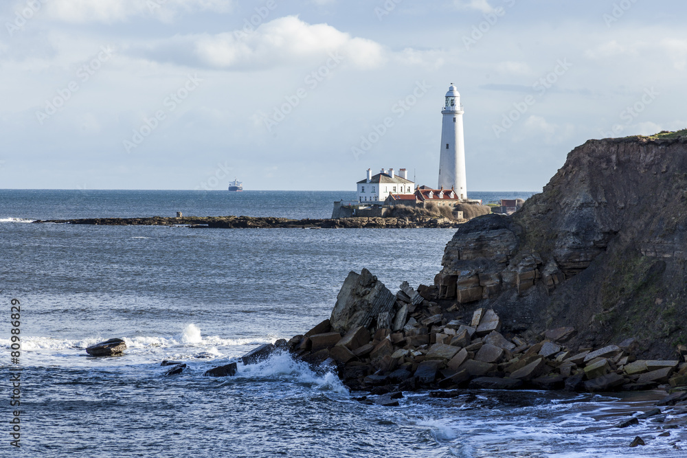 St Marys Island and Lighthouse from Old Hartley. Whitley Bay.