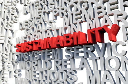 SUSTAINABILITY Word in red, 3d illustration.