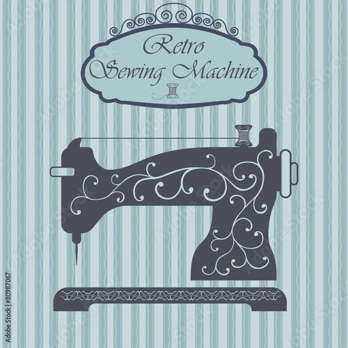 Retro sewing machine, Vintage sign design. Old fashiond theme