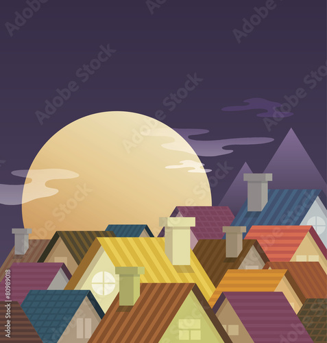 Small town and Moon night