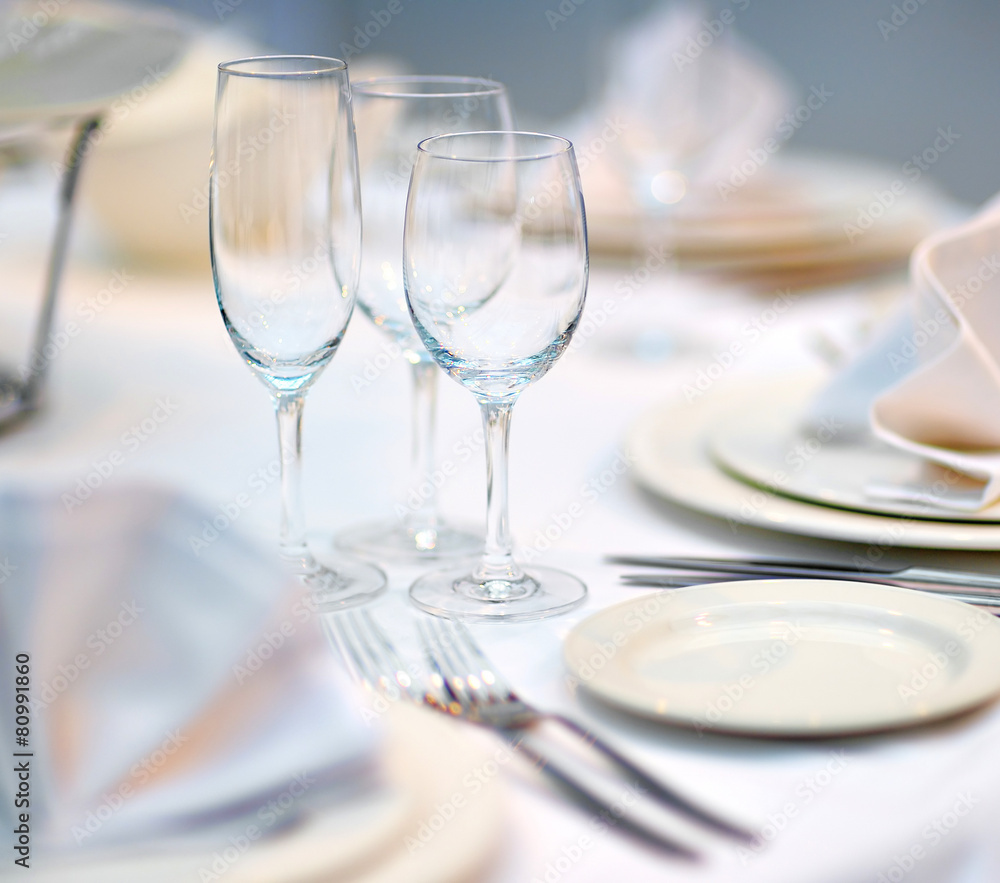 Table set for dinner or reception Table set for dinner or reception