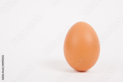 Single chicken egg on white paper background
