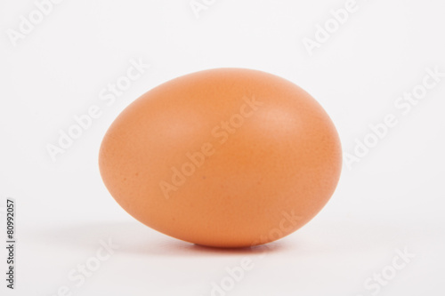Single chicken egg on white paper background