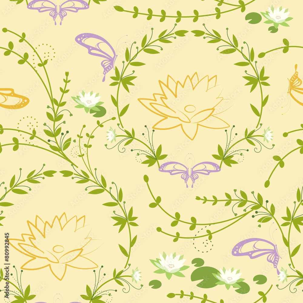 Fototapeta premium seamless lotus flower and butterfly texture