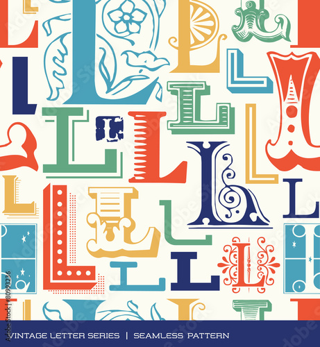 Seamless vintage pattern letter L in retro colors
