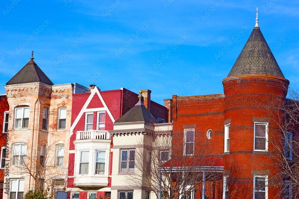 Colorful brick townhouses of Washington DC.