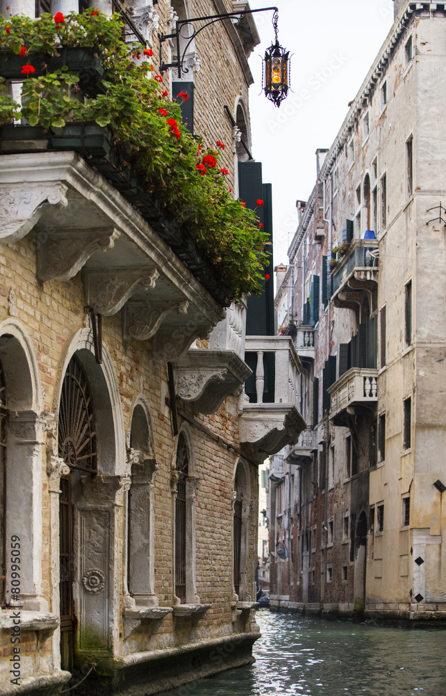 balcony and flowers in Venice in Italy