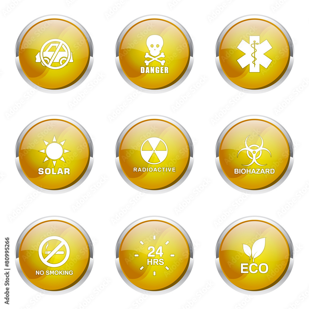 Warning Sign Yellow Vector Button Icon Design Set Warning Sign Yellow Vector Button Icon Design Set