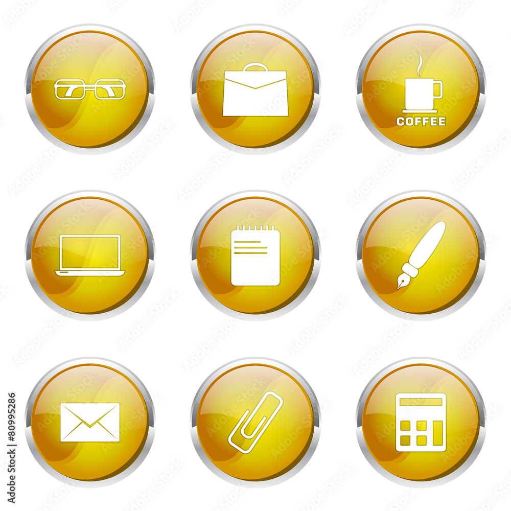 Office Work Yellow Vector Button Icon Design Set Office Work Yellow Vector Button Icon Design Set