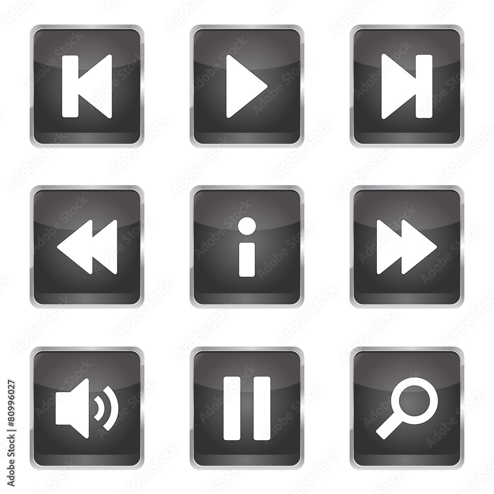 Multimedia Controller Square Vector Black Button Icon Design Set Multimedia Controller Square Vector Black Button Icon Design Set
