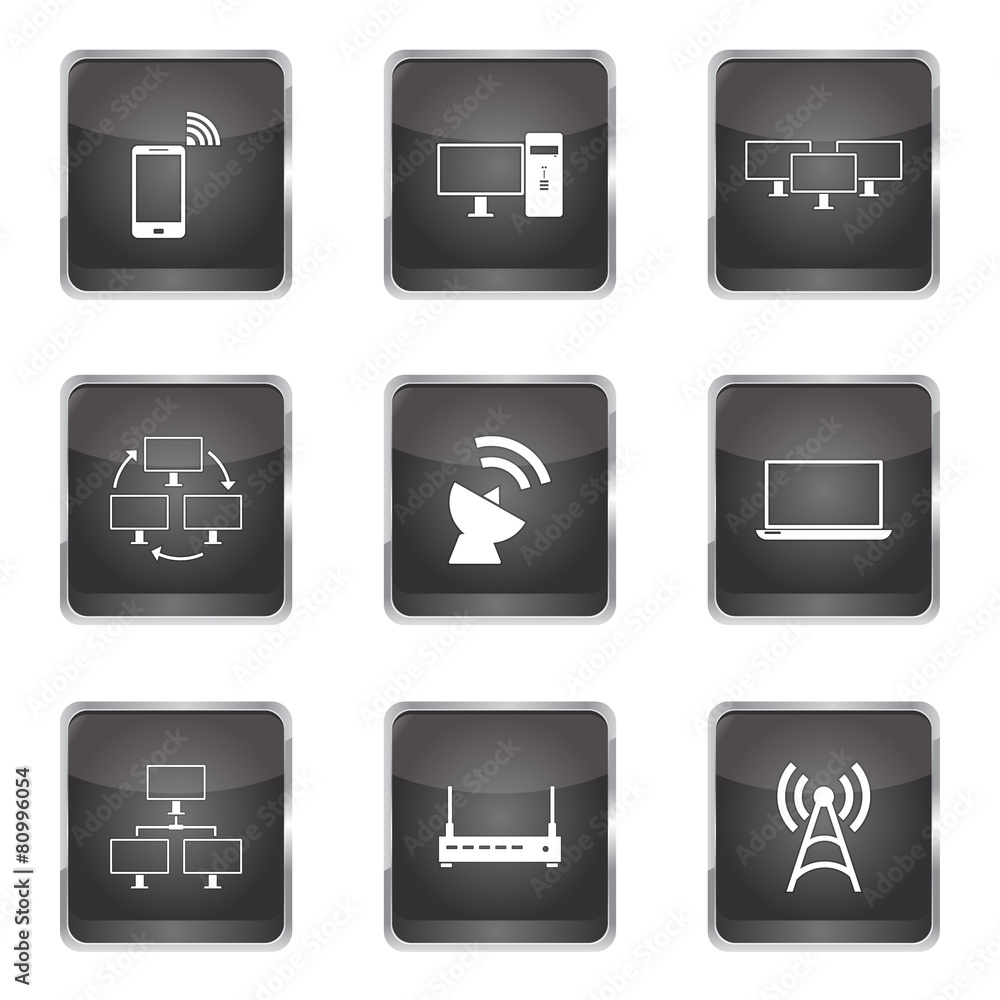 Telecom Communication Square Vector Black Button Icon Design Set Telecom Communication Square Vector Black Button Icon Design Set