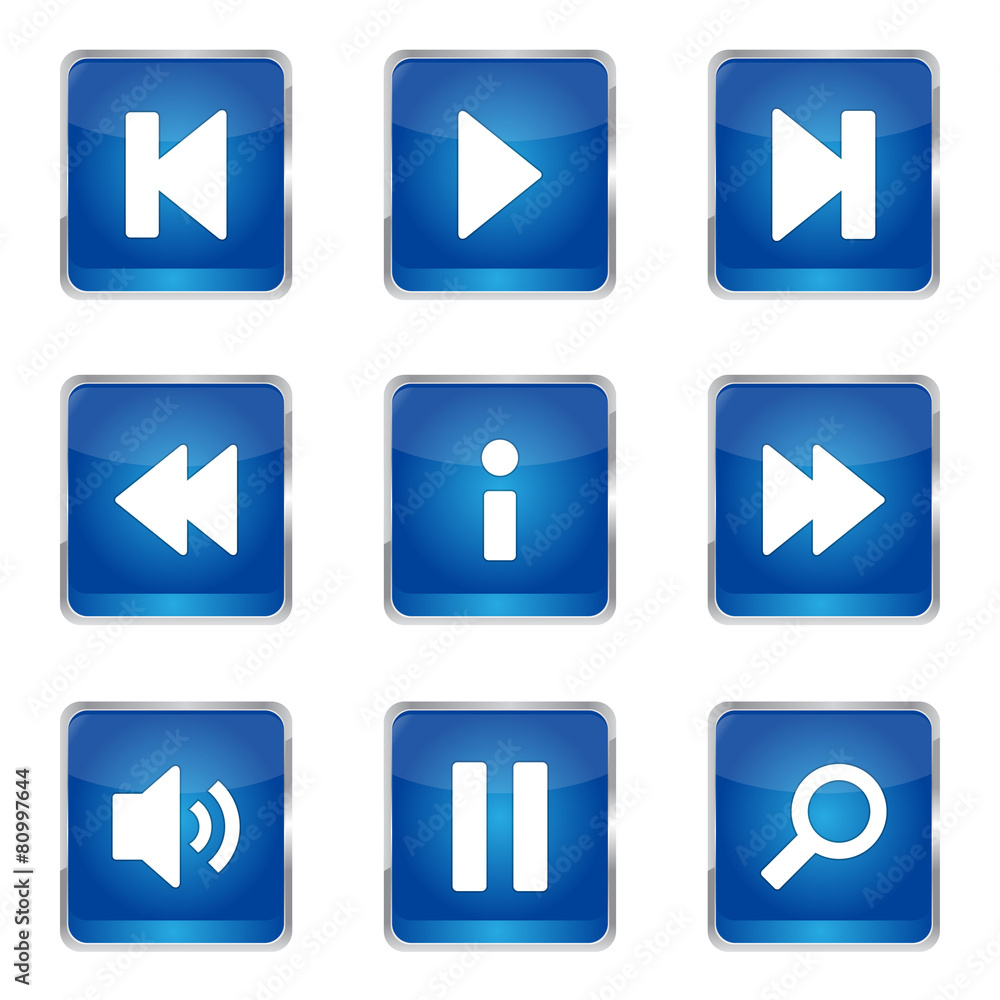 Multimedia Controller Square Vector Blue Icon Design Set Multimedia Controller Square Vector Blue Icon Design Set