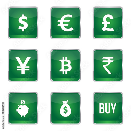 Currency Sign Square Vector Green Icon Design Set