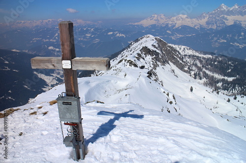 Cross with peak box on the summit  of Rippetegg, Austria