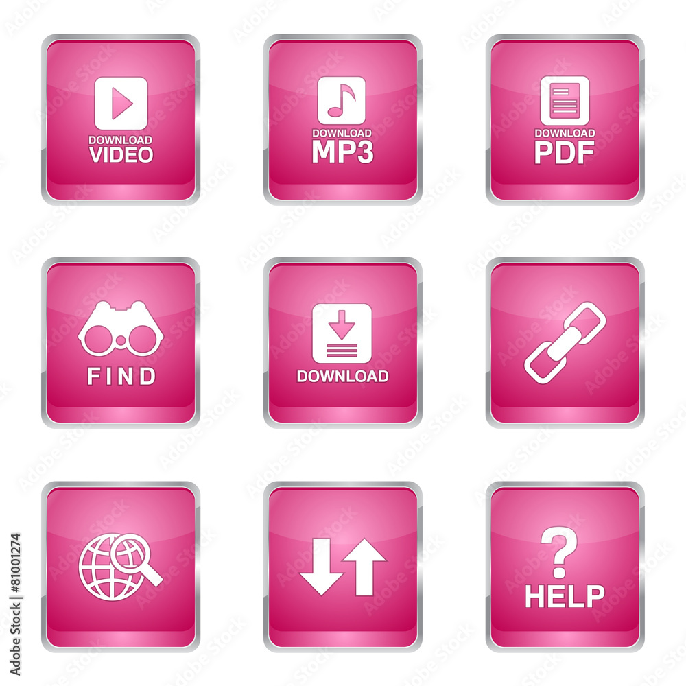 Multimedia Web Internet Square Vector Pink Icon Design Set Multimedia Web Internet Square Vector Pink Icon Design Set