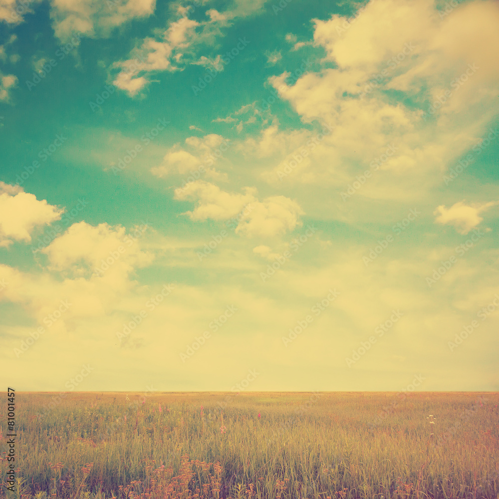 sky and fields, instagram retro style