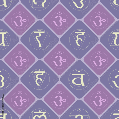 seamless background with names of chakras in Sanskrit