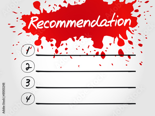 Recommendation blank list, business concept