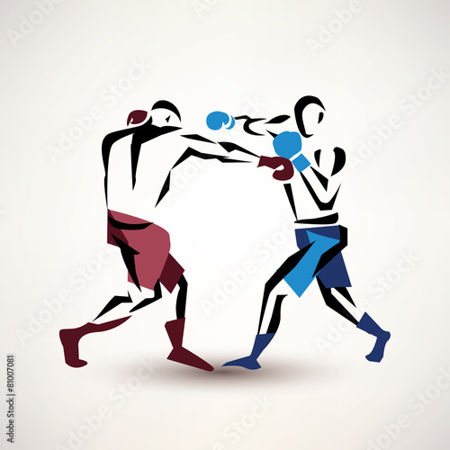 boxing couple, vector silhouette, stylized sketch