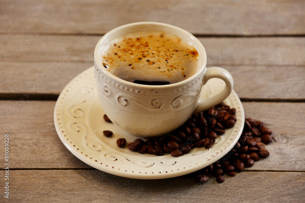 Cup of coffee on table close-up Cup of coffee on table close-up