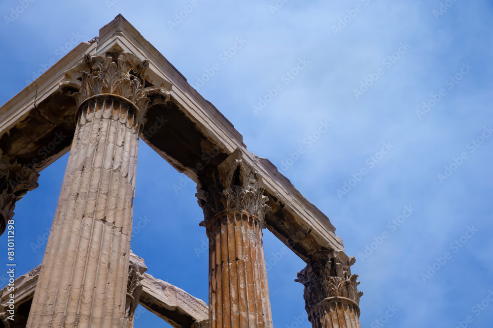 Temple of the Olympian Zeus and the Acropolis in Athens, Greece