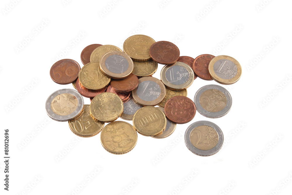 Euro coins on a plain white background. Euro coins on a plain white background.