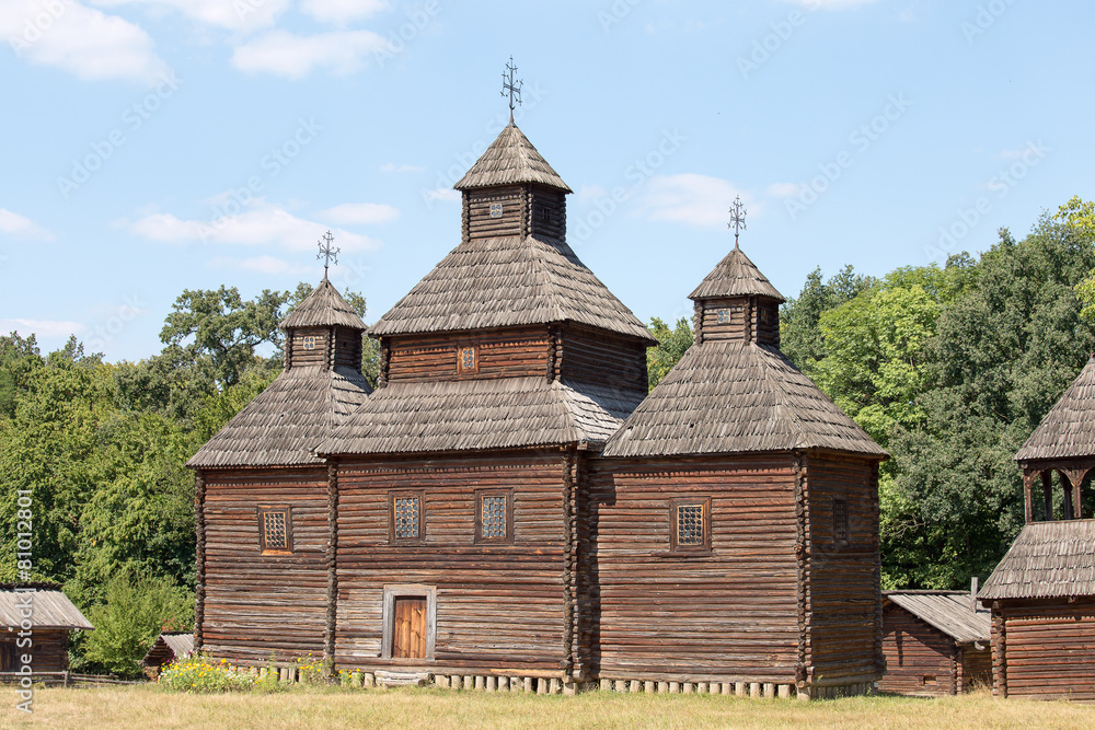 Wooden antique orthodox church . Pirogovo museum, Kiev, Ukraine Wooden antique orthodox church . Pirogovo museum, Kiev, Ukraine