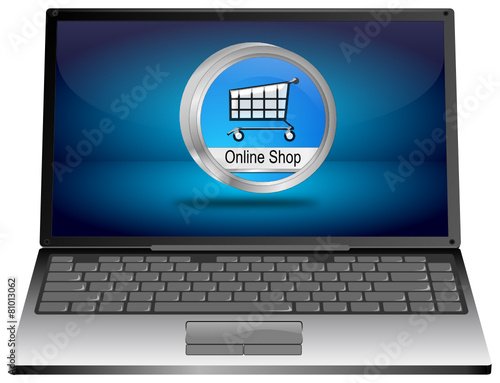 Laptop mit Online Shop Button