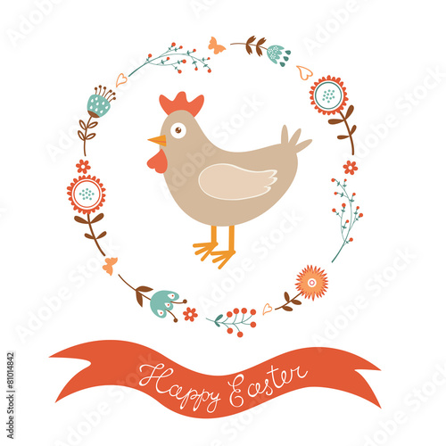 Cute Easter card with chicken