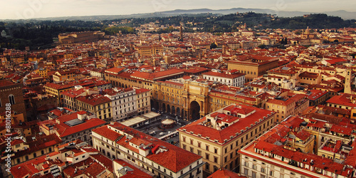 Piazza della Repubblica (Republic square) aerial view. Florence. photo