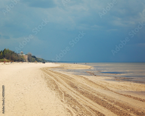 Empty Jurmala beach out of season - toned photo.