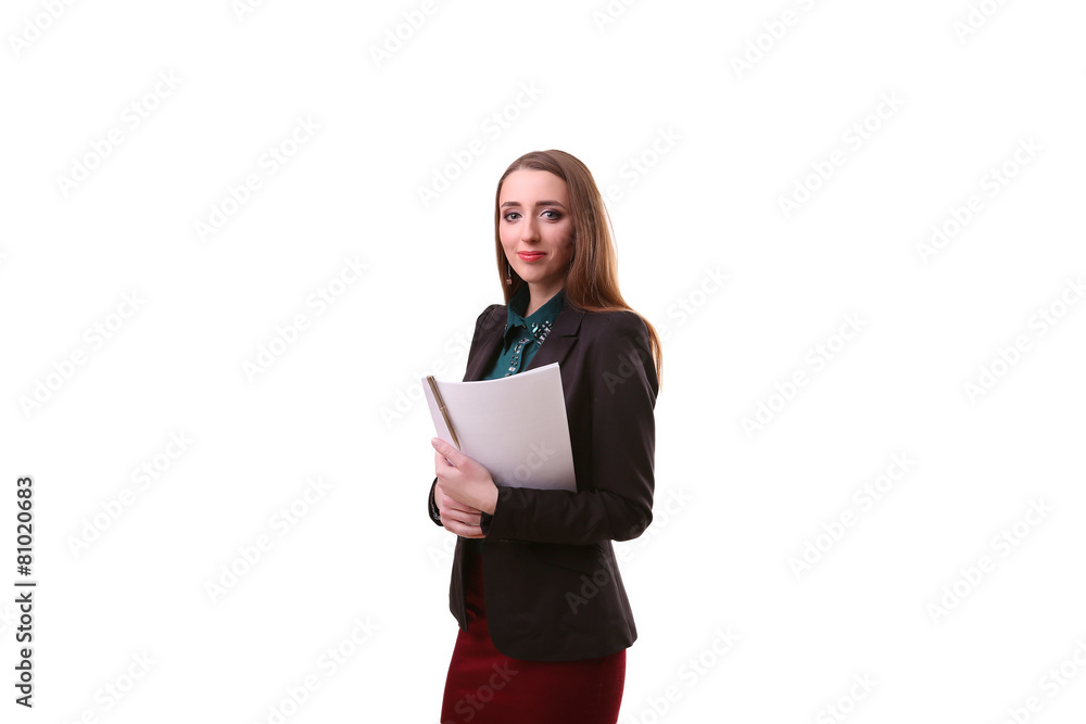 Indian businesswoman holding white placard copy space white back Indian businesswoman holding white placard copy space white back