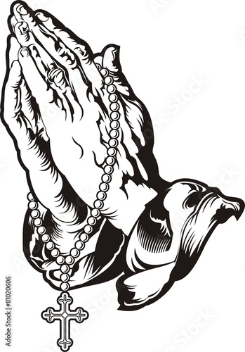 Canvas Print Praying hands with rosary tattoo