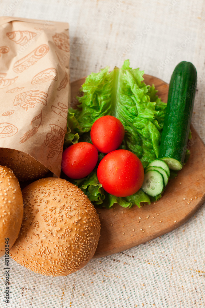 Hamburger ingredients on table Hamburger ingredients on table