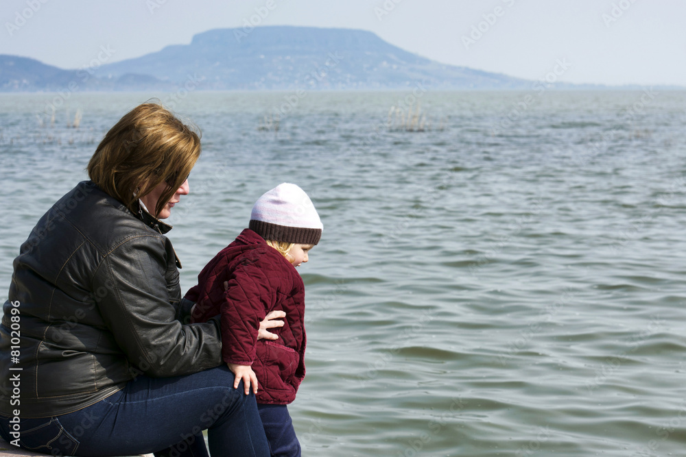 Woman and her daughter at Lake Balaton, Hungary