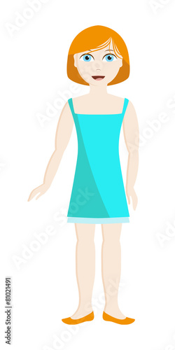 The girl with red hair in a blue dress
