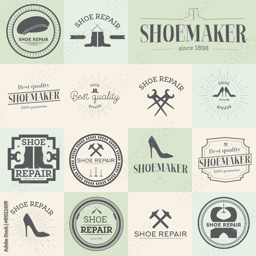 Set of vintage shoes repair and shoemaker labels