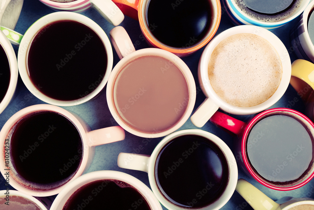 Many cups of coffee, top view Many cups of coffee, top view