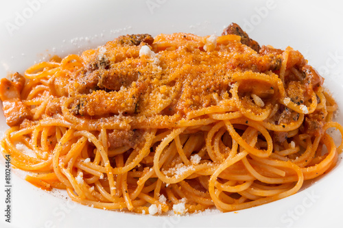 ベーコンとトマトのパスタ　Spaghetti bacon and tomato