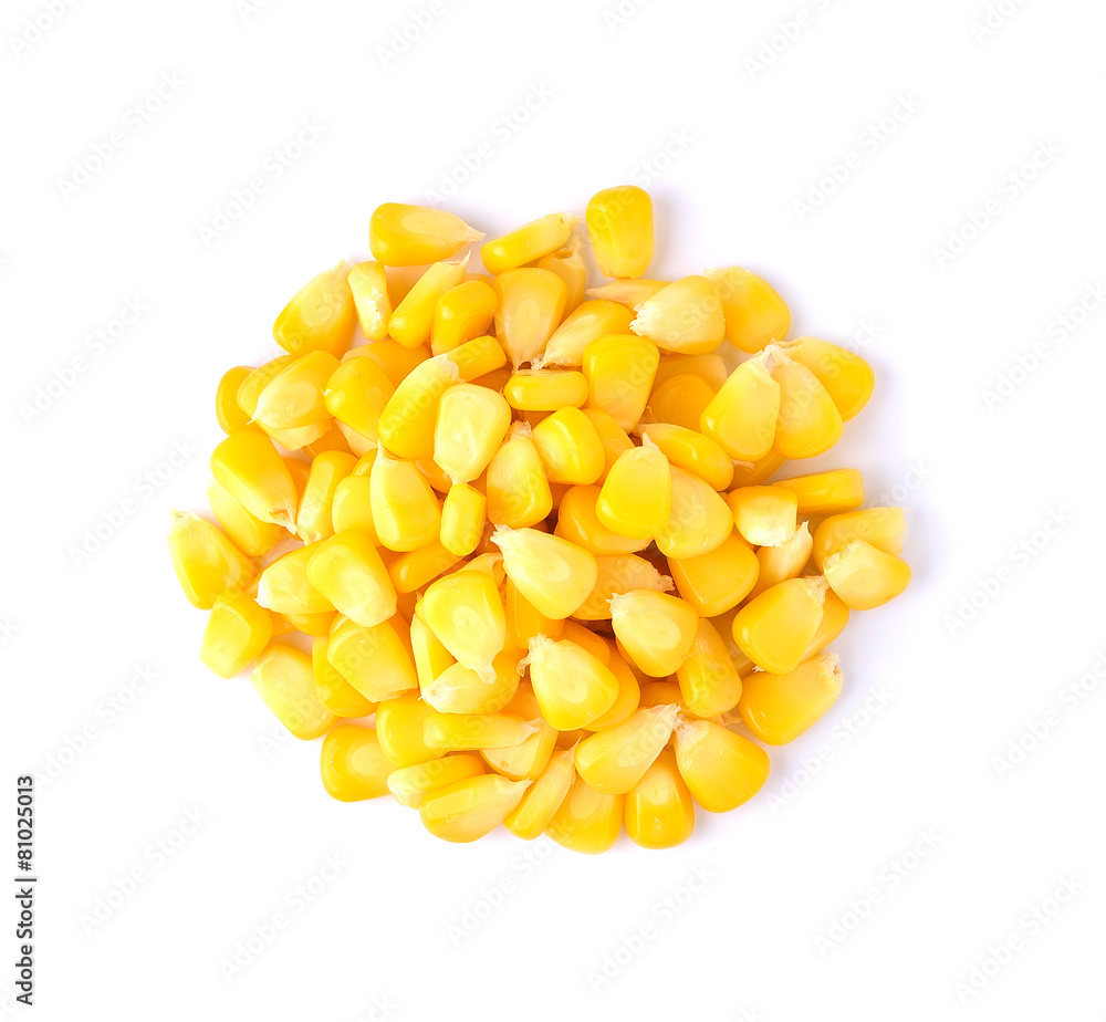 Sweet whole kernel corn on white background Sweet whole kernel corn on white background