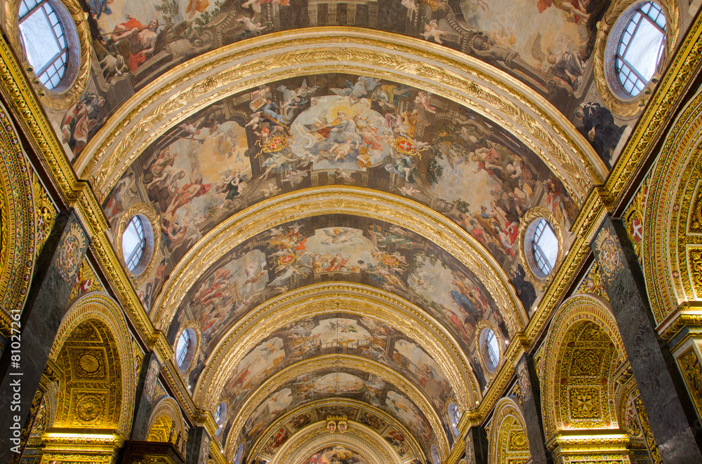 Ceiling of St John's Co-Cathedral in Valletta in Malta,